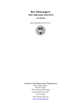 Rex Stout Papers 1907-1980 (Bulk 1930-1975) MS.1986.096