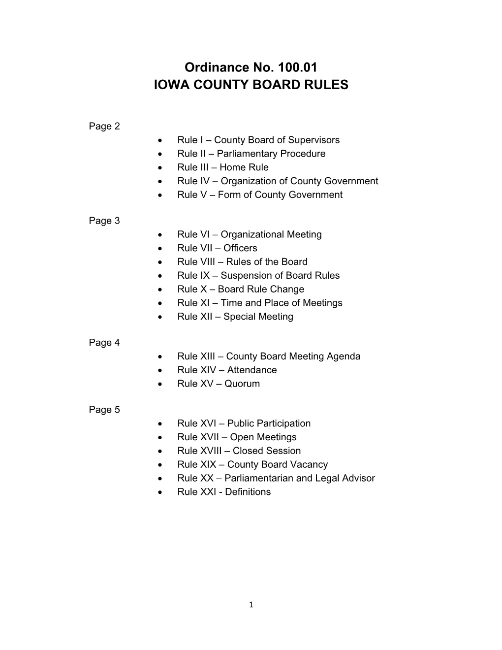 Ordinance No. 100.01 IOWA COUNTY BOARD RULES