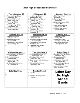 2021 High School Band Schedule