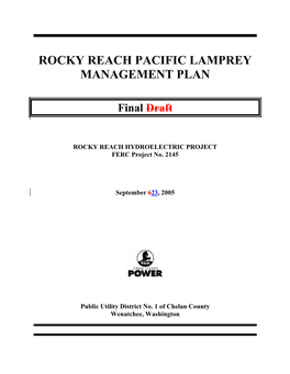 Rocky Reach Pacific Lamprey Management Plan