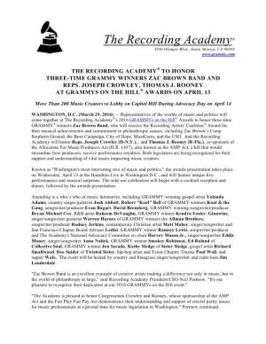 The Recording Academy® to Honor Three-Time Grammy Winners Zac Brown Band and Reps