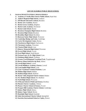 List of Eligible Public High School I. Massachusetts