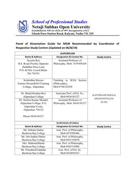 School of Professional Studies Netaji Subhas Open University (Established by WB Act (XIX) of 1997, Recognized by UGC) Ghosh Para Station Road, Kalyani, Nadia-741 235