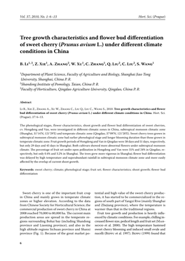 Tree Growth Characteristics and Flower Bud Differentiation of Sweet Cherry (Prunus Avium L.) Under Different Climate Conditions in China