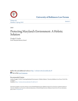 Protecting Maryland's Environment: a Holistic Solution Douglas F
