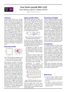Near Earth Asteroid 2002 AA29 Chris Williams, HET617, Student 1607421 Email: 160742@Swin.Edu.Au