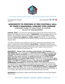 Aerosmith to Perform at Pro Football Hall of Fame's Inaugural Concert for Legends