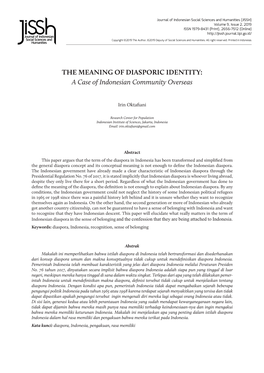 THE MEANING of DIASPORIC IDENTITY: a Case of Indonesian Community Overseas