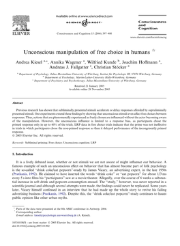 Unconscious Manipulation of Free Choice in Humans Q