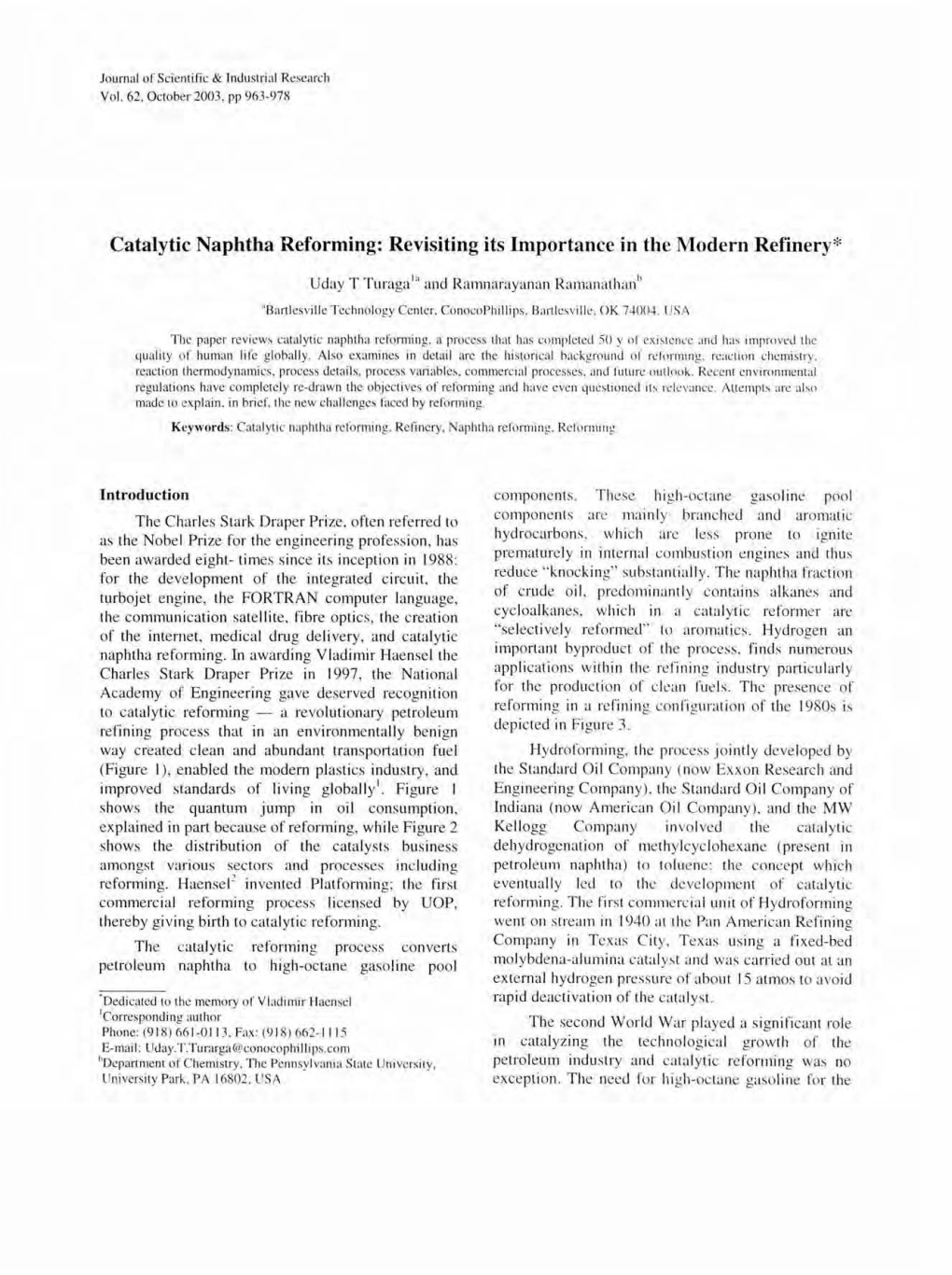 Catalytic Naphtha Reforming: Revisiting Its Importance in the Modern Refinery*