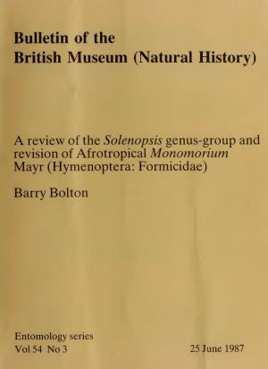 Bulletin of the British Museum (Natural History) Entomology