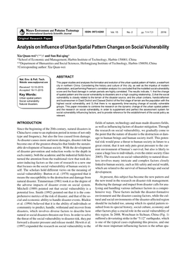 Analysis on Influence of Urban Spatial Pattern Changes on Social Vulnerability