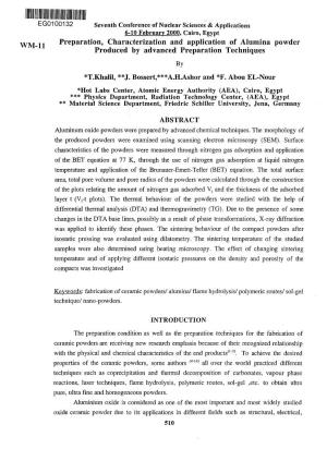 WM 11 Preparation, Characterization and Application of Alumina Powder Produced by Advanced Preparation Techniques by *T.Khalil, **J