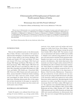 Chlorophyceae) of Eastern and North-Eastern States of India