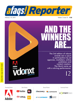 The 3Rd Edition of Vdonxt Awards Saw a Spurt in Participation by Ad Agencies, Marketers, Online Publishers and Content Creators