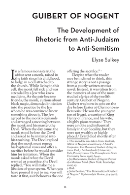 Guibert of Nogent the Development of Rhetoric from Anti-Judaism to Anti-Semitism Elyse Sulkey