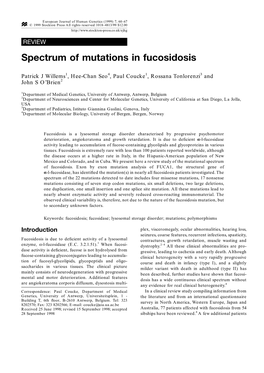 Spectrum of Mutations in Fucosidosis