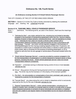 An Ordinance Revising Section 6.14 Small Vehicle Passenger Service