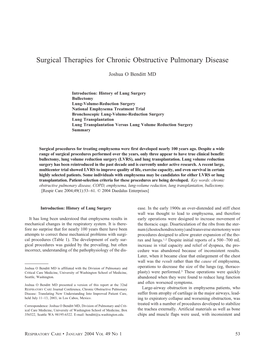 Surgical Therapies for Chronic Obstructive Pulmonary Disease