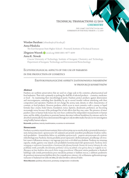 Ecotoxicological Aspects of the Use of Parabens in the Production of Cosmetics Ekotoksykologiczne Aspekty Zastosowania Parabenów W Produkcji Kosmetyków