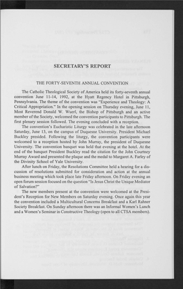 Secretary's Report