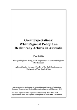 Great Expectations: What Regional Policy Can Realistically Achieve in Australia