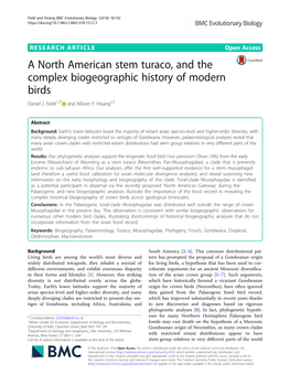 A North American Stem Turaco, and the Complex Biogeographic History of Modern Birds Daniel J