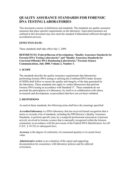 Quality Assurance Standards for Forensic Dna Testing Laboratories