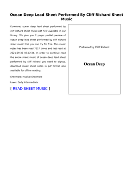 Ocean Deep Lead Sheet Performed by Cliff Richard Sheet Music