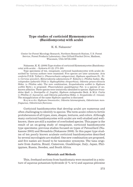 Type Studies of Corticioid Hymenomycetes (Basidiomycota) with Aculei