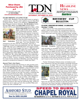 HEADLINE P.2 NEWS for Information About TDN, DELIVERED EACH NIGHT by FAX and FREE by E-MAIL to SUBSCRIBERS of Call 732-747-8060