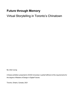Future Through Memory Virtual Storytelling in Toronto's Chinatown