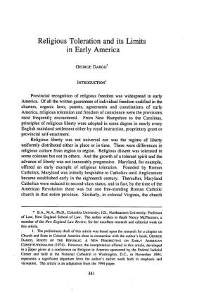 Religious Toleration and Its Limits in Early America