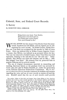 Colonial, State, and Federal Court Records: a Survey by DOROTHY HILL GERSACK
