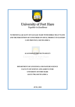 Nutritional Quality of Sausage Made with Edible Meat Waste and the Perception of Consumers on Offal Product in Eastern Cape Province, South Africa