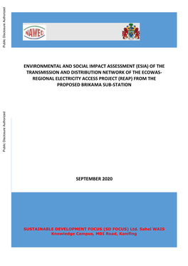 Environmental and Social Impact Assessment (Esia) of the Transmission and Distribution Network of the Ecowas