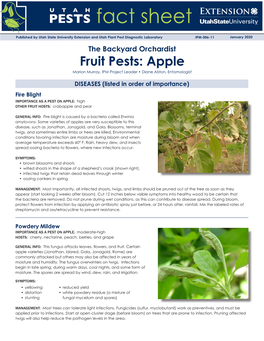 The Backyard Orchardist Fruit Pests: Apple Marion Murray, IPM Project Leader • Diane Alston, Entomologist