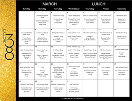 MARCH LUNCH Sunday Monday Tuesday Wednesday Thursday Friday Saturday