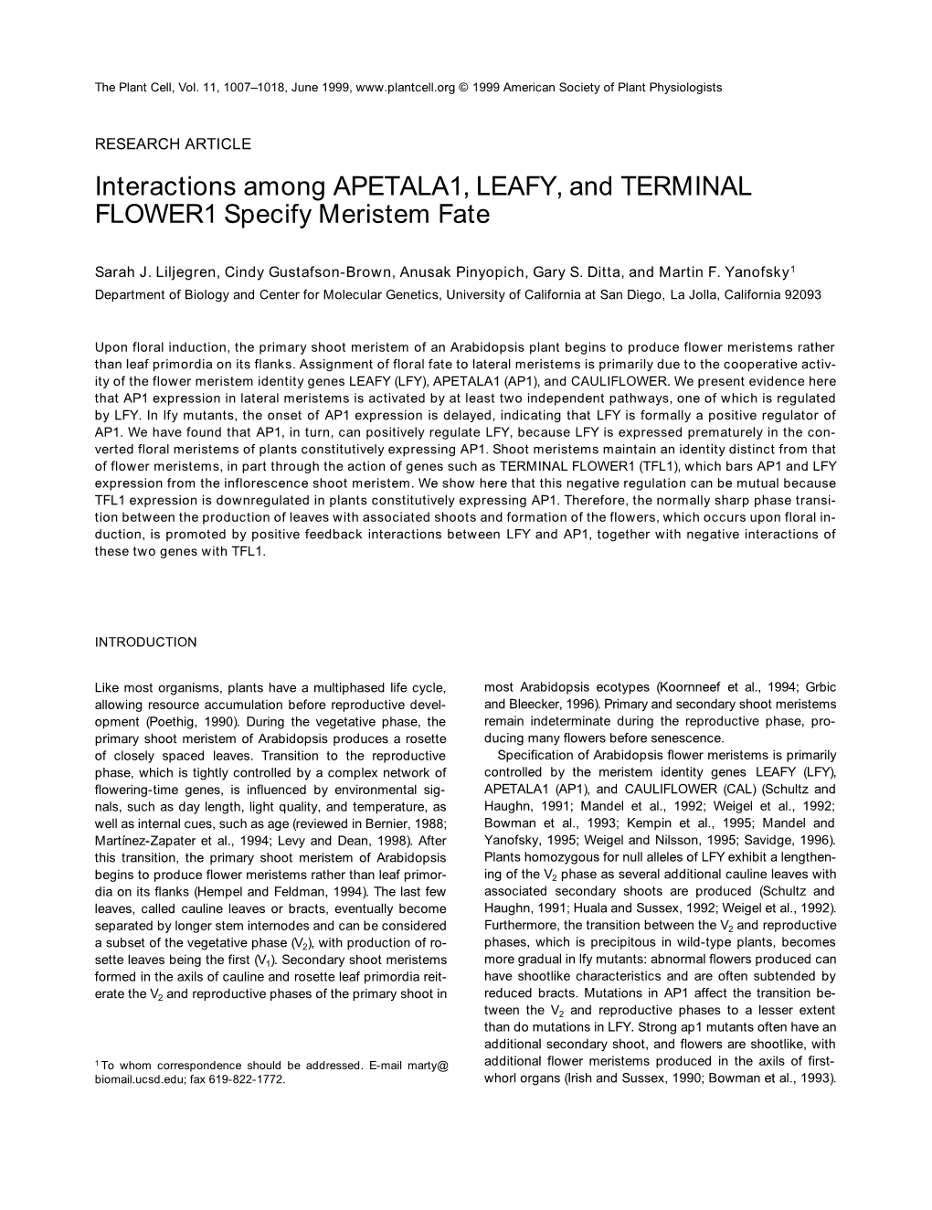 Interactions Among APETALA1, LEAFY, and TERMINAL FLOWER1 Specify Meristem Fate