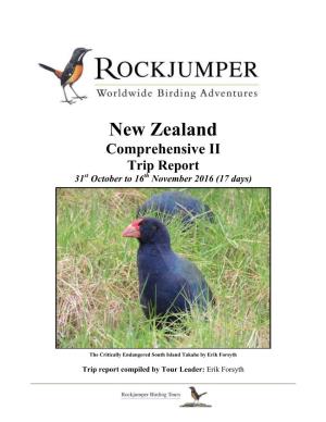 New Zealand Comprehensive II Trip Report 31St October to 16Th November 2016 (17 Days)