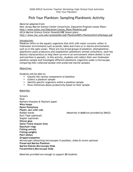 Pick Your Plankton: Sampling Planktonic Activity