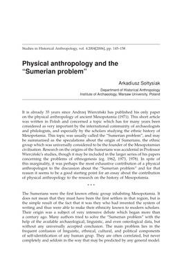 Physical Anthropology and the “Sumerian Problem”