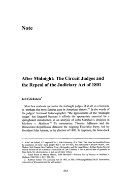 The Circuit Judges and the Repeal of the Judiciary Act of 1801
