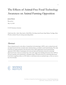 The Effects of Animal-Free Food Technology Awareness on Animal Farming Opposition