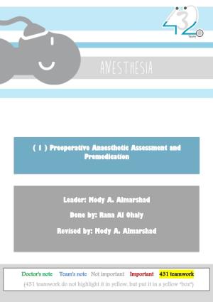 Preoperative Anaesthetic Assessment and Premedication
