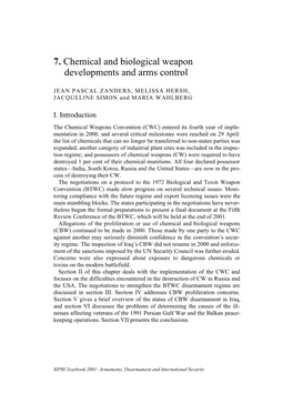 Chemical and Biological Weapon Developments and Arms Control