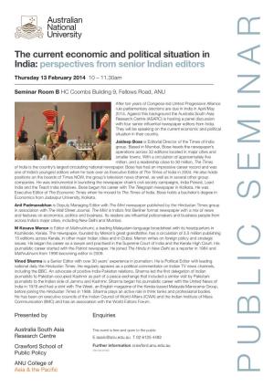 The Current Economic and Political Situation in India: Perspectives From