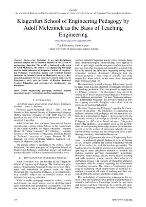 Klagenfurt School of Engineering Pedagogy by Adolf Melezinek As