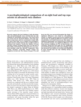 A Psychophysiological Comparison of Onsight Lead and Top Rope Ascents