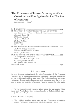 An Analysis of the Constitutional Ban Against the Re-Election of Presidents Margaux Marie V